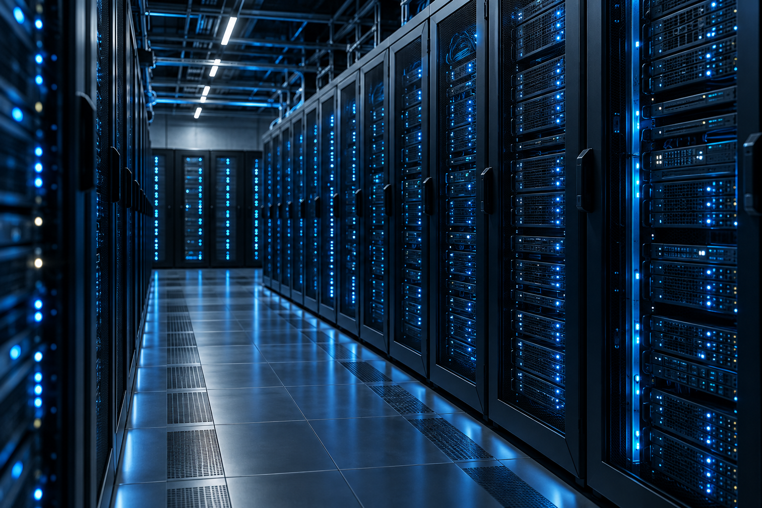 Illuminated server racks in a modern data center