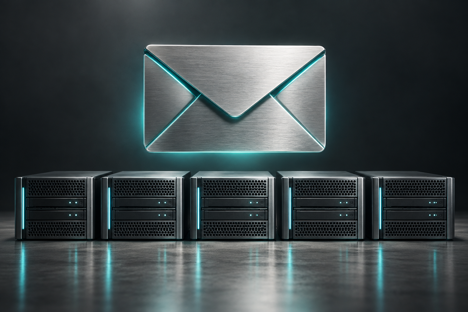 Metallic envelope above email server infrastructure
